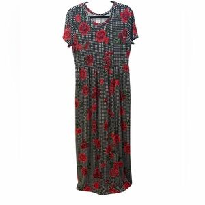 Hybrid Company Plus Size 1X Gingham Floral Maxi Dress Pockets Made USA